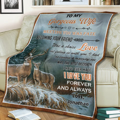 Maxcorners Personalized Meeting You Was Fate Fleece Blanket– Custom Deer Couple Blanket, Heartfelt Wife Gift LM1611