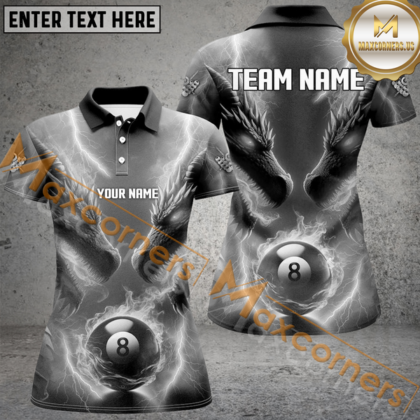 Maxcorners Grey Lightning 3D Dragon 8 Ball Pool Billiard Jersey Customized Name, Team Name 3D Shirt