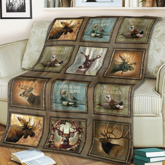Maxcorners Rustic Wildlife Cabin Lodge Fleece Blanket - Deer, Moose, and Duck Hunting Retreat Fleece Blanket LM1611