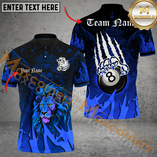 Maxcorners Ball 8 Lion Wings Claws Billiard Jersey Multicolor Options Personalized Name, Team Name 3D Polo Shirt (4 Colors)