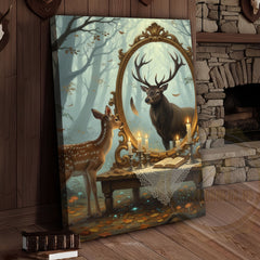 Maxcorners Deer Fawn Looking in Magic Mirror Forest Scene Wrapped Canvas