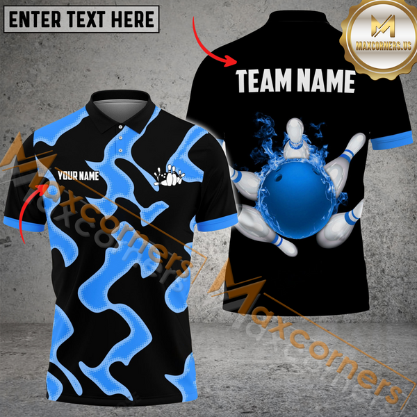 Maxcorners Ball And Pins Cell Pattern Bowling Jersey Multicolor Option Customized Name, Team Name 3D Polo Shirt