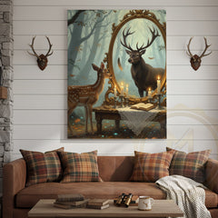 Maxcorners Deer Fawn Looking in Magic Mirror Forest Scene Wrapped Canvas