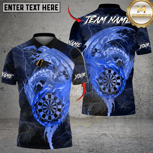 Maxcorners Darts Golden Dragon Flowing Ornamental Art Multicolor Options Personalized Name Shirt (6 Colors)