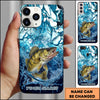 Maxcorners Fishing Phone Case Blue Water Splash Fish Art Personalized Name 3D Phone Case (10 Fish Species)
