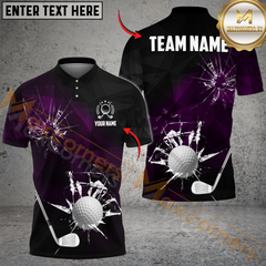 Maxcorners Cracked Glass Effect Golf Shirt, Customized Name & Team Name 3D Shirts (4 Colors)