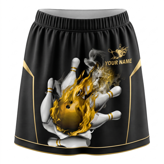Maxcorners Bowling Gold Flaming Ball And Pins Personalized 3D Skirts With Shorts