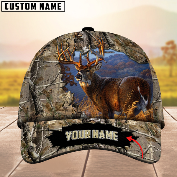 Maxcorners Premium Unique Collab Deer Hunting Camouflage Pattern Multicolor Personalized Name 3D Cap