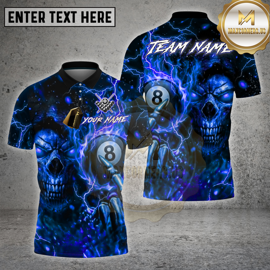 Maxcorners Billiards Shirts 8-Ball Skull Lightning Design Multi Options Personalized Name, Team Name 3D Shirt