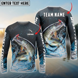 Maxcorners Musky Fishing Dark Blue Sport Personalized Name, Team Name 3D Long Sleeve Shirt