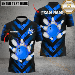 Maxcorners Bowling Chevron Blaze Personalized Name Men And Women 3D Polo Shirt Custom Bowling Team Jersey (4 Colors)