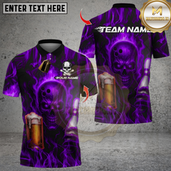 Maxcorners Bowling Skull Flame Beer With Pin Multicolor Customized Name, Team Name 3D Shirts