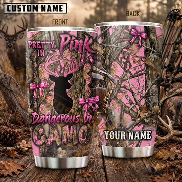 Maxcorners Hunting Pretty In Pink Deer Forest Camo Personalized Name 3D Tumbler