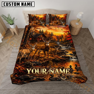 Maxcorners Deer Hunting Autumn Cabin Woodland Custom Name 3D Bedding Set