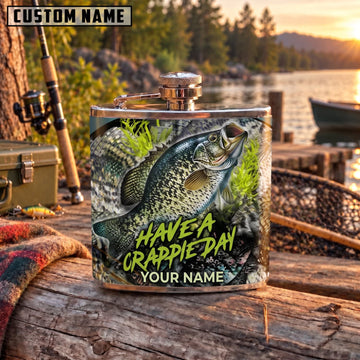 Maxcorners Fishing Have A Crappie Day Crappie Fish Personalized Name 3D Hip Flask