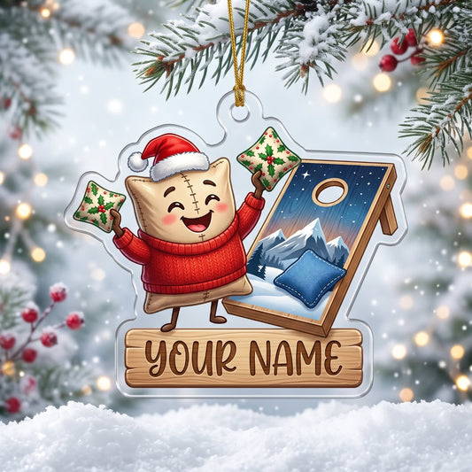 Maxcorners Cornhole Santa Player Star Design Customized Name 3D Keychain And Ornament