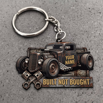Maxcorners Hot Rod Rusty Brown Classic Pickup with Built Not Bought Gear Design Personalized Name 3D Keychain And Ornament