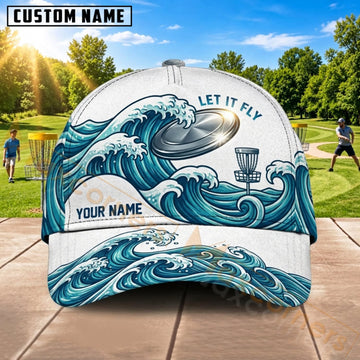 Maxcorners Disc Golf Blue Ocean Wave Flying Disc Personalized Name 3D Cap
