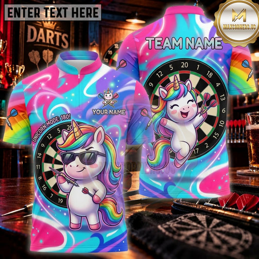 Maxcorners Darts Pastel Rainbow Magical Unicorn Dartboard Personalized Name 3D Unisex Shirt