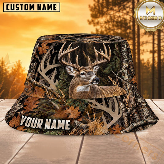 Maxcorners Deer Hunting Giant Antler Branch Camo Personalized Name 3D Bucket Hat
