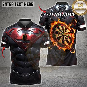 Maxcorners Darts Black Red Muscular Armor Flaming Golden Dartboard Personalized Name 3D Unisex Shirt