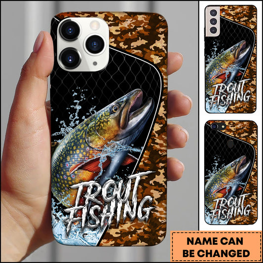 Maxcorners Trout Fishing Black Brown Camo Personalized Name 3D Phone Case