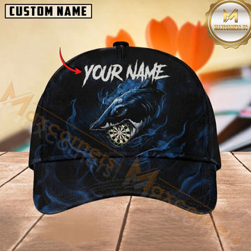 Maxcorners Darts Shark Dartboard Black Blue Flame Personalized Name 3D Cap