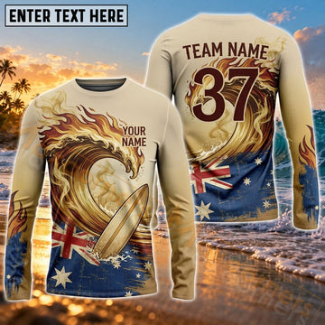 Maxcorners Surfing Deep Blue Ocean Art Customized Name, Number, Team Name 3D Long Sleeve Shirts