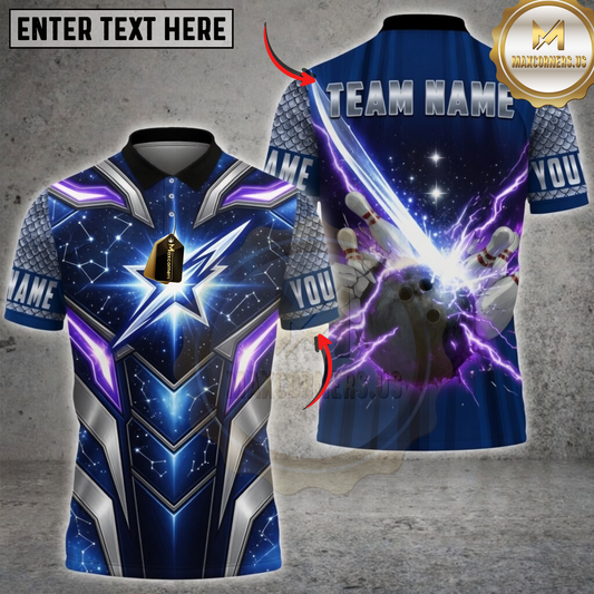 Maxcorners Bowling Cosmic Star Lightning Strike Personalized Name 3D Unisex Shirt