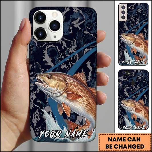 Maxcorners Redfish Fishing Dark Water Topographic Pattern Personalized Name Phone Case