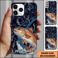 Maxcorners Redfish Fishing Dark Water Topographic Pattern Personalized Name Phone Case