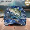 Maxcorners Fishing Blue Camouflage Splash Personalized Name 3D Cap (12 Fish Species)