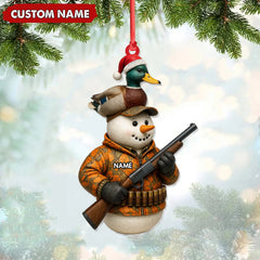 Maxcorners Personalized Duck Hunter Snowman Ornament, Custom Name Christmas Decoration for Hunters LM0411