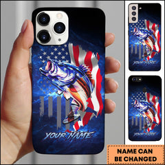 Maxcorners Bass Patriotic American Flag Galaxy Blue Art Personalized Name Phone Case