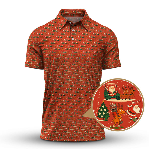 Maxcorners Christmas Golf Shirt, Funny Pattern Golf Shirt, Xmas Golf Shirt For Men