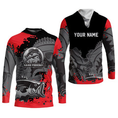 Maxcorners Black Red Bass Fishing Tournament Fishing Shirts, SPF Shirt For Men, Gift For Fisherman