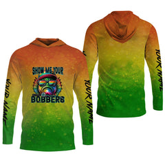 Maxcorners Show Me Your Bobbers Shirt, Green Yellow Orange Men Fishing Shirt, Funny Fishing Shirt, SPF Shirt