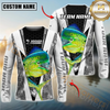 Maxcorners Fishing Black White Hexagon Hoodie Design Sun Protection Personalized Name, Team Name Long Sleeve Hooded