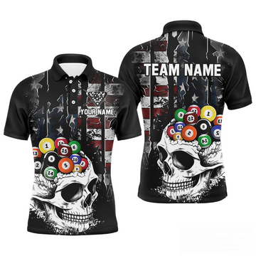 Maxcorners Personalized Skull Us Flag Billiard Team Jersey Billiard Shirts For Men Polo & 1/4 Zip LM283