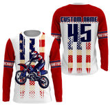 Maxcorners American Flag Motocross jersey personalized UPF30+ kid adult Patriotic dirt bike long sleeves LM2809