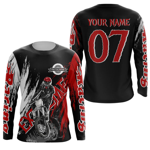 Motocross off-road jersey black red UPF30+ youth adult custom dirt bike racing long sleeve shirt