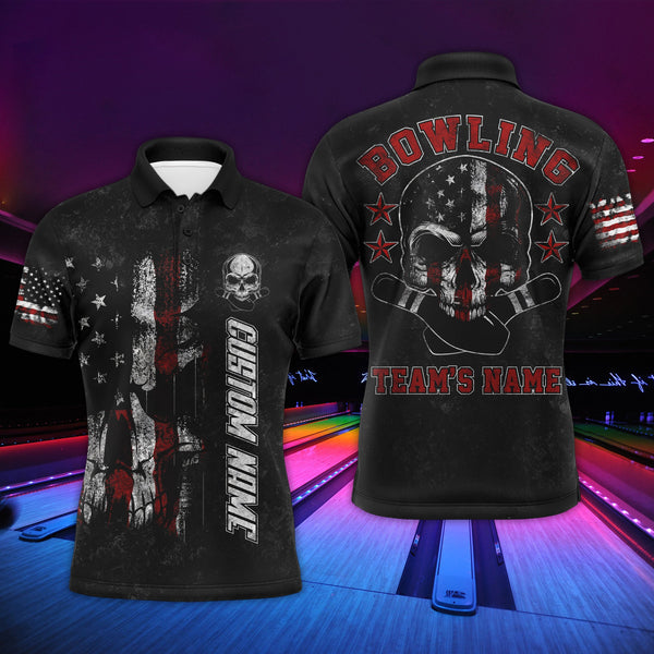 Maxcorners Skull Bowling American Flag Customized Name And Team Name 3D Shirt