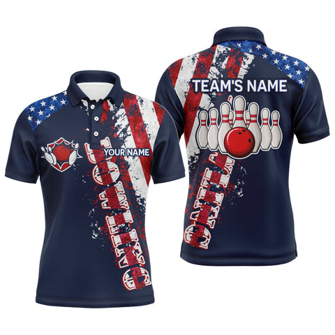 Maxcorners Patriotic Bowling Gifts for Men Team with Name Polo & 1/4 Zip