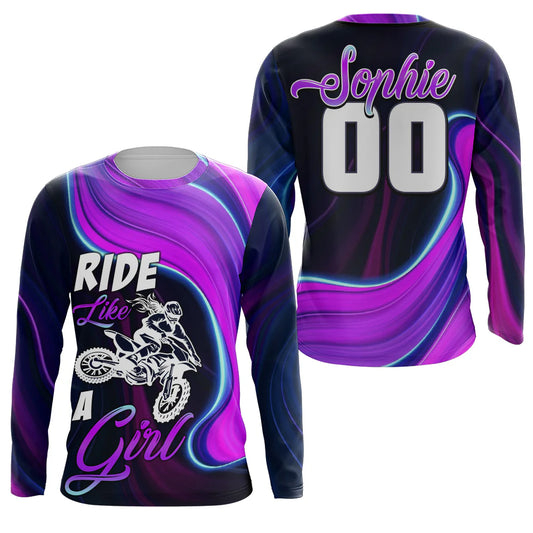 Ride Like A Girl Custom Motocross Jersey UPF30+ Women Dirt Bike Shirt Long Sleeves