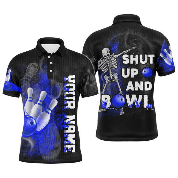 Maxcorners Shut Up and Bowl Flame Skull Bowler Customized Name 3D Shirt