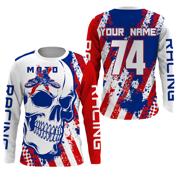 Maxcorners Skull MotoX jersey custom motocross UV American flag Patriotic dirt bike racing motorcycle racewear LM2809