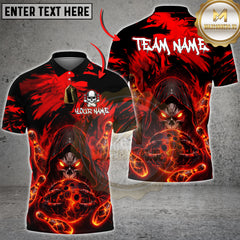 Maxcorners Bowling Shirt Grim Reaper Fire Bowling Ball Dark Fantasy Design Multioptions Personalized Name, Team Name 3D Shirt (4 Colors)