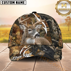 Maxcorners Hunting Whitetail Deer Brown Forest Camo Tribal Accent Custom Name 3D Cap