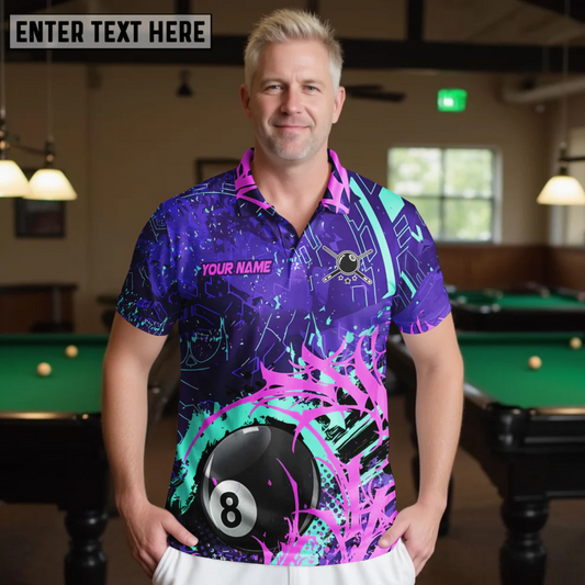 Maxcorners Billiard Colorful Paint 8 Ball Multicolor Options Personalized Name, Team Name 3D Shirts (4 Colors)