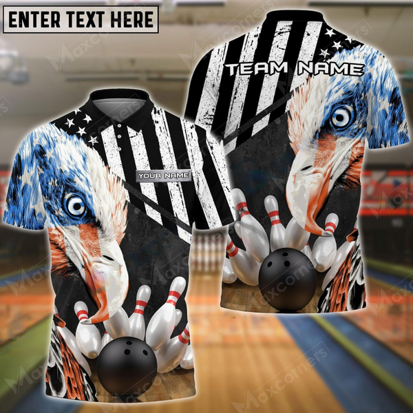 Maxcorners Eagle Strike Bowling Jersey Customized Name, Team Name 3D Polo Shirt